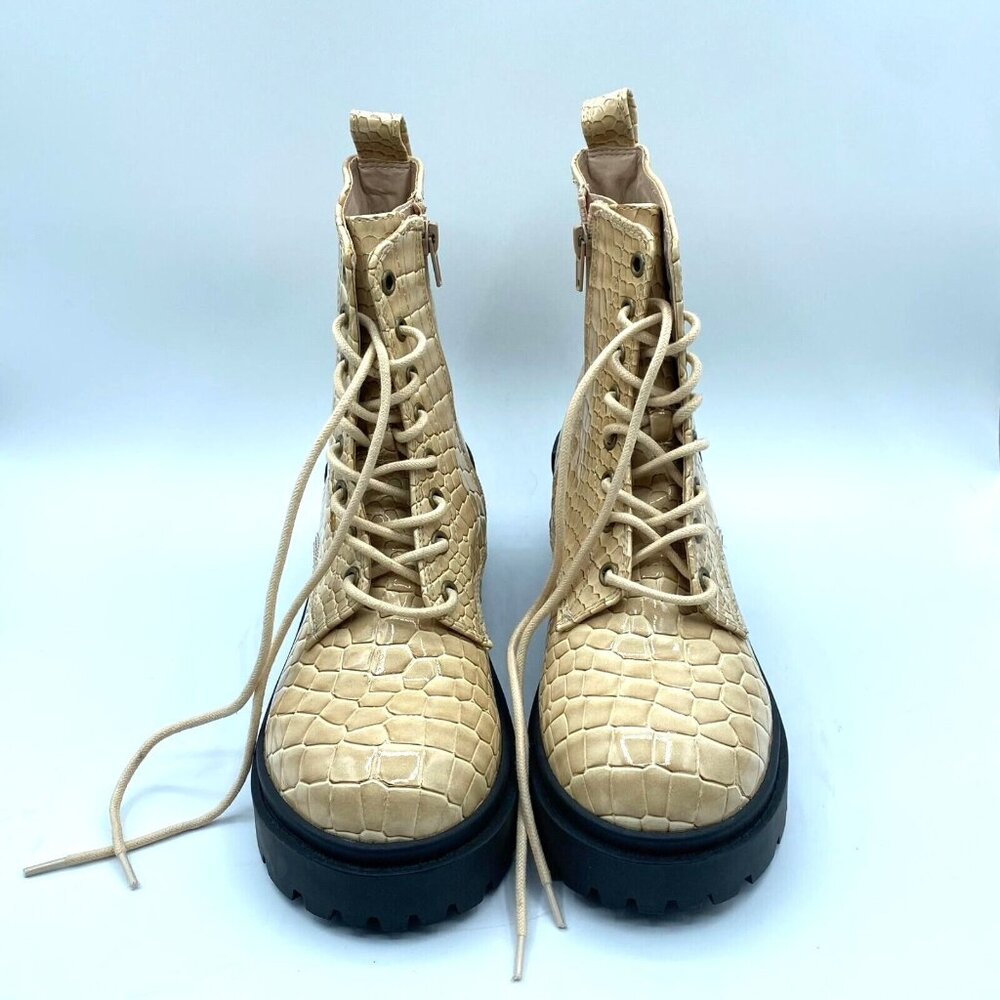 Urban Outfitters Womens Faux Croco Lace Up Platform Boot Sz 8 Beige Zip NWOB - Picture 5 of 12